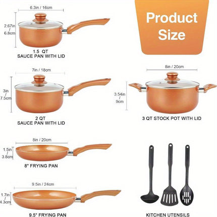 Set Ultra Nonstick, Pre-Installed 11pcs Cookware