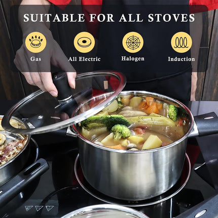 Stainless Steel Pots and Pans Set Nonstick, 6-Piece Kitchen Cookware Sets with Stay-Cool Handles