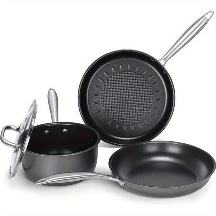 Stainless Steel Pots And Pans Set 4pcs With Lid, Induction Cookware For Oven & Dishwasher