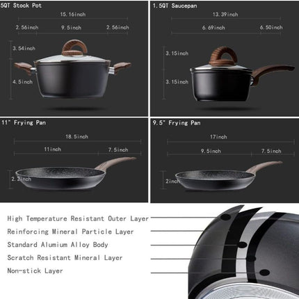 Cookware Set Kitchen Cooking Sets Induction Pot and Pan w/Frying Pans, Saucepans, Casserole