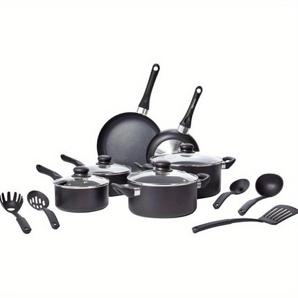 Non-Stick Cookware 15-Piece Set, Pots, Pans and Utensils, Black