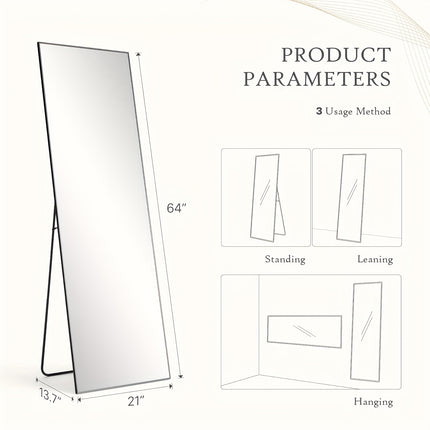Aluminum Alloy Frame For Bedroom, Standing Full BodyMirror Shatter-Proof