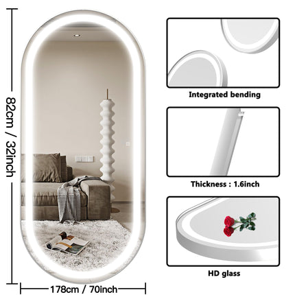 70"x32" Large Luxury Wall Mounted Mirror with LED Lights - Oval Full Length Mirror