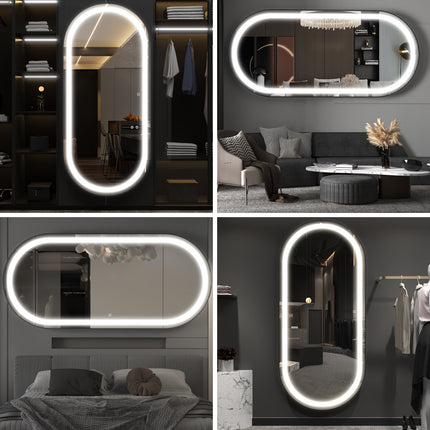 70"x32" Large Luxury Wall Mounted Mirror with LED Lights - Oval Full Length Mirror