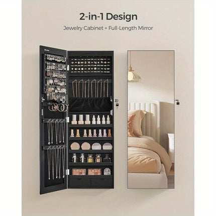 Jewelry Armoire Cabinet - Wall-Mounted with LED Interior Lights, Door-Mounted Organizer
