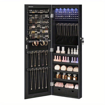 Jewelry Armoire Cabinet - Wall-Mounted with LED Interior Lights, Door-Mounted Organizer