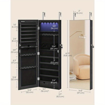 Jewelry Armoire Cabinet - Wall-Mounted with LED Interior Lights, Door-Mounted Organizer