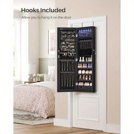 Jewelry Armoire Cabinet - Wall-Mounted with LED Interior Lights, Door-Mounted Organizer