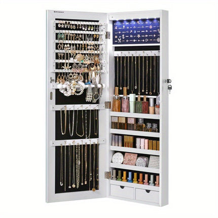Jewelry Armoire Cabinet - Wall-Mounted with LED Interior Lights, Door-Mounted Organizer