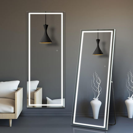 64"x21" Extra Long Full-Length Mirror with LED Lights - Modern Floor Standing