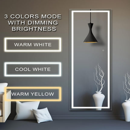 64"x21" Extra Long Full-Length Mirror with LED Lights - Modern Floor Standing