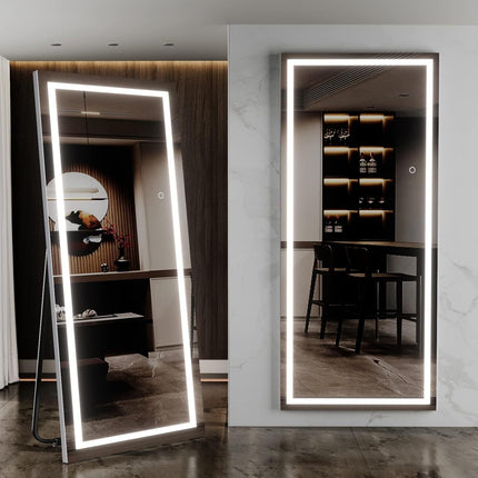 64"x21" Extra Long Full-Length Mirror with LED Lights - Modern Floor Standing