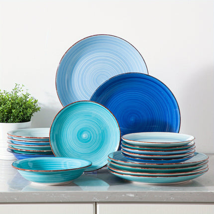 18pcs Handpainted Spirals Pattern Stoneware Dinnerware Set - Service for 6