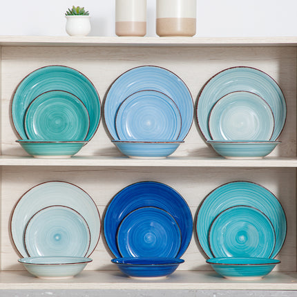 18pcs Handpainted Spirals Pattern Stoneware Dinnerware Set - Service for 6