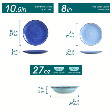 18pcs Handpainted Spirals Pattern Stoneware Dinnerware Set - Service for 6