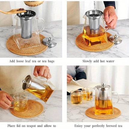 Set of 5 Borosilicate Glass Teapot And Cups, Featuring a Clear Teapot with a Removable Stainless Steel Infuser,