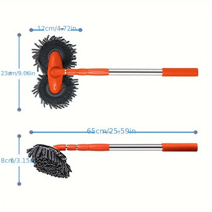 1pc Rotary Car Wash Mop with Long Handle, Telescopic Microfiber Soft Brush, Non-Damaging Vehicle Cleaning Tool