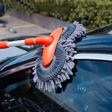 1pc Rotary Car Wash Mop with Long Handle, Telescopic Microfiber Soft Brush, Non-Damaging Vehicle Cleaning Tool