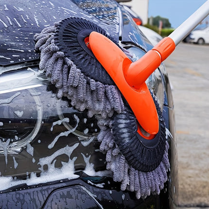 1pc Rotary Car Wash Mop with Long Handle, Telescopic Microfiber Soft Brush, Non-Damaging Vehicle Cleaning Tool