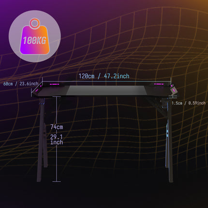 Gaming Desk Featuring a Headphone Holder And a Cup Holder, 60Cm Wide, Made with a Carbon