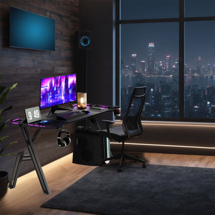 Gaming Desk Featuring a Headphone Holder And a Cup Holder, 60Cm Wide, Made with a Carbon