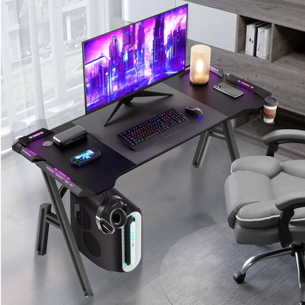 Gaming Desk Featuring a Headphone Holder And a Cup Holder, 60Cm Wide, Made with a Carbon