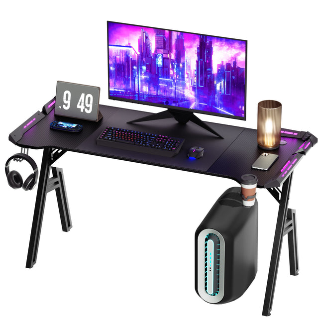 Gaming Desk Featuring a Headphone Holder And a Cup Holder, 60Cm Wide, Made with a Carbon