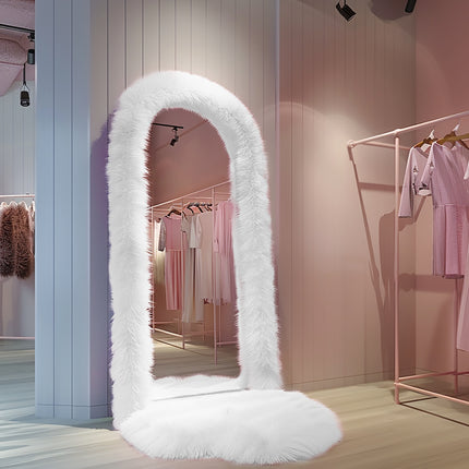 24"x63" Full Length Mirror Chic Pink Faux Fur Framed Leaning Hanging Wall Mirror Full Body