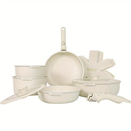 13-Piece Ceramic Kitchen Cookware Set, Detachable Dandle Pots and Pans with Pan Protectors,