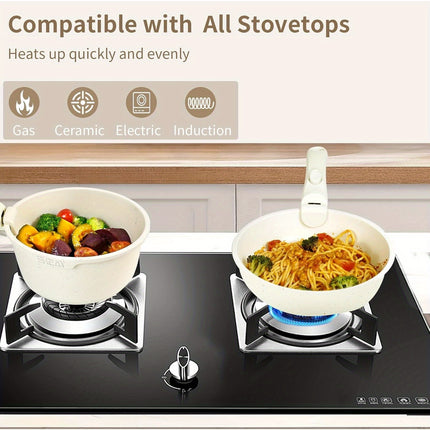 13-Piece Ceramic Kitchen Cookware Set, Detachable Dandle Pots and Pans with Pan Protectors,