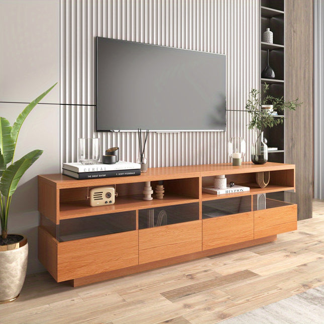 Modern TV with 4 Drawers& 2 open Cabinets, Media Console Table for TVs up to 75'', Entertainment Center