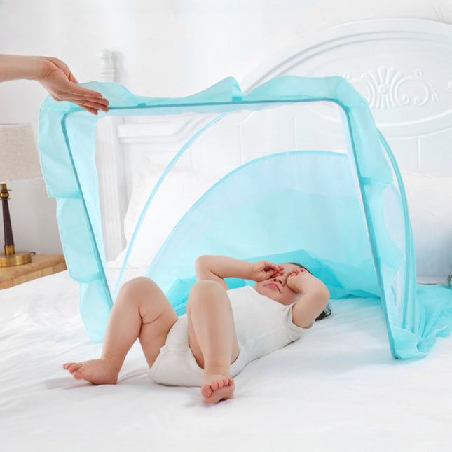 Foldable Youngsters Mosquito Net - Light Blue, Full Coverage, Breathable Polyester, Portable Youngsters Bed Canopy for Indoor/Outdoor Use