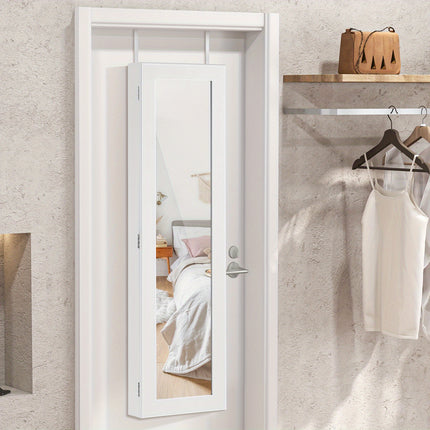 Wall/Door Mounted Jewelry Cabinet with Full-Length Mirror, Cosmetics Storage Organizer