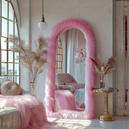 24"x 63" Full Length Mirror Chic Faux Fur Framed Wall Mirror Full Body Dressing Mirror