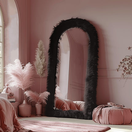 24"x 63" Full Length Mirror Chic Faux Fur Framed Wall Mirror Full Body Dressing Mirror