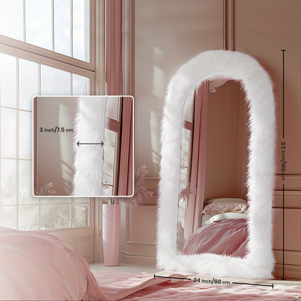32"x71" Full Length Mirror Free Standing Floor Mirror Black Faux Fur Framed Wall Mounted Full Body Mirror