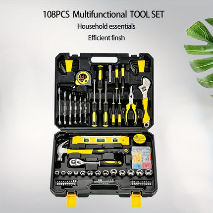 108pcs Tool Set for Home Use, Including Manual Tools for Automotive Repair in a Toolbox