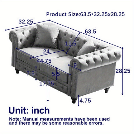 sofa, Tech Fabric Button Design Living Room Sectional, Button Tufted with Nail Design Arms with 2 Pillows