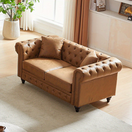 sofa, Tech Fabric Button Design Living Room Sectional, Button Tufted with Nail Design Arms with 2 Pillows