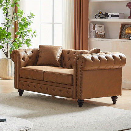 sofa, Tech Fabric Button Design Living Room Sectional, Button Tufted with Nail Design Arms with 2 Pillows