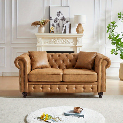 sofa, Tech Fabric Button Design Living Room Sectional, Button Tufted with Nail Design Arms with 2 Pillows