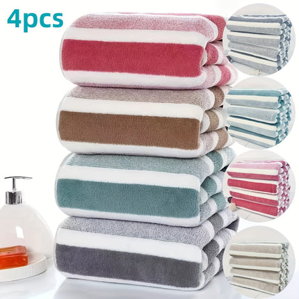 LDQ 4-Piece Coral Fleece Towel Set, Polyester, Rustic Style Oblong, Hypoallergenic,