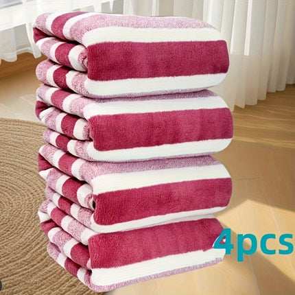 LDQ 4-Piece Coral Fleece Towel Set, Polyester, Rustic Style Oblong, Hypoallergenic,
