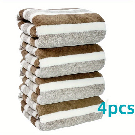 LDQ 4-Piece Coral Fleece Towel Set, Polyester, Rustic Style Oblong, Hypoallergenic,