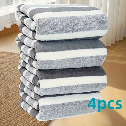 LDQ 4-Piece Coral Fleece Towel Set, Polyester, Rustic Style Oblong, Hypoallergenic,