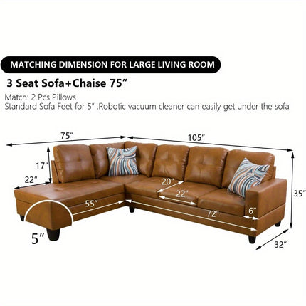 Leather Couch L Shape Couch Faux Leather Sofa Living Room Sofa with Chaise 2 Piece Using for Living Room