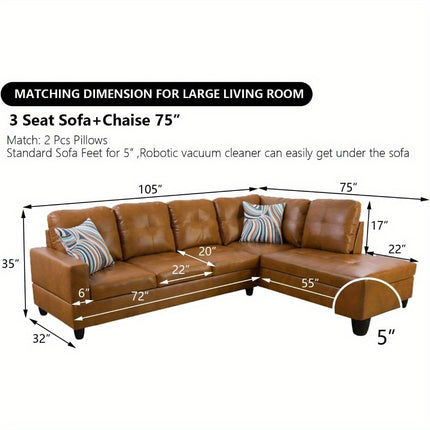 Leather Couch L Shape Couch Faux Leather Sofa Living Room Sofa with Chaise 2 Piece Using for Living Room