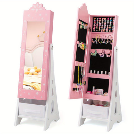 Full-Length Mirror - Adjustable Tilt (94°/90°), Foldable Drawer & Wall-Safe Anti-Tip Design