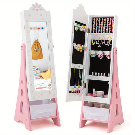 Full-Length Mirror - Adjustable Tilt (94°/90°), Foldable Drawer & Wall-Safe Anti-Tip Design