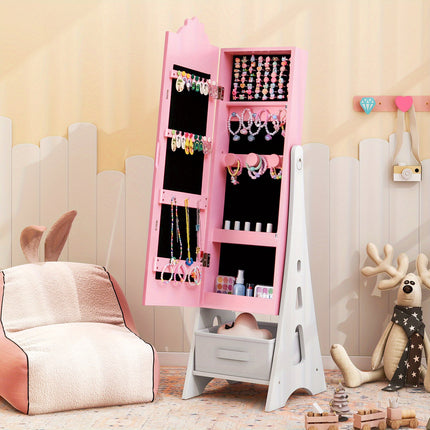 Full-Length Mirror - Adjustable Tilt (94°/90°), Foldable Drawer & Wall-Safe Anti-Tip Design
